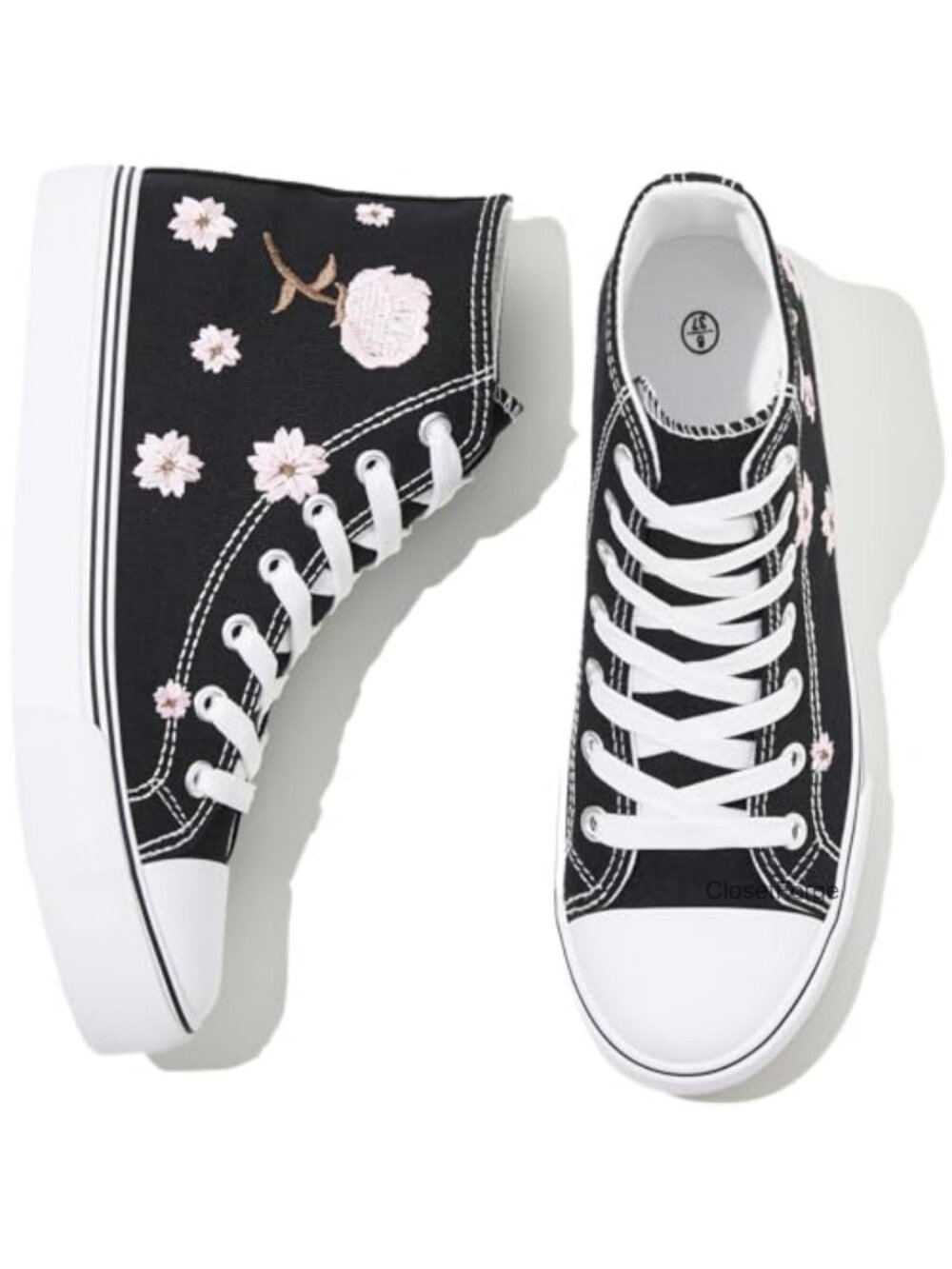 Women's High Top Canvas Sneakers Casual Walking Shoes Embroidered Floral